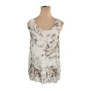 Giusy Lightweight Flowy Silk Floral Off White Blouse Sz S